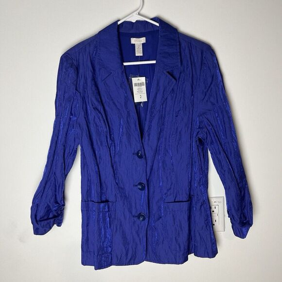 Chico's Jackets & Blazers - Chico's NWT Kennedy Crinkle Shine 3/4 Sleeve Blazer Brazilian Blue Large​